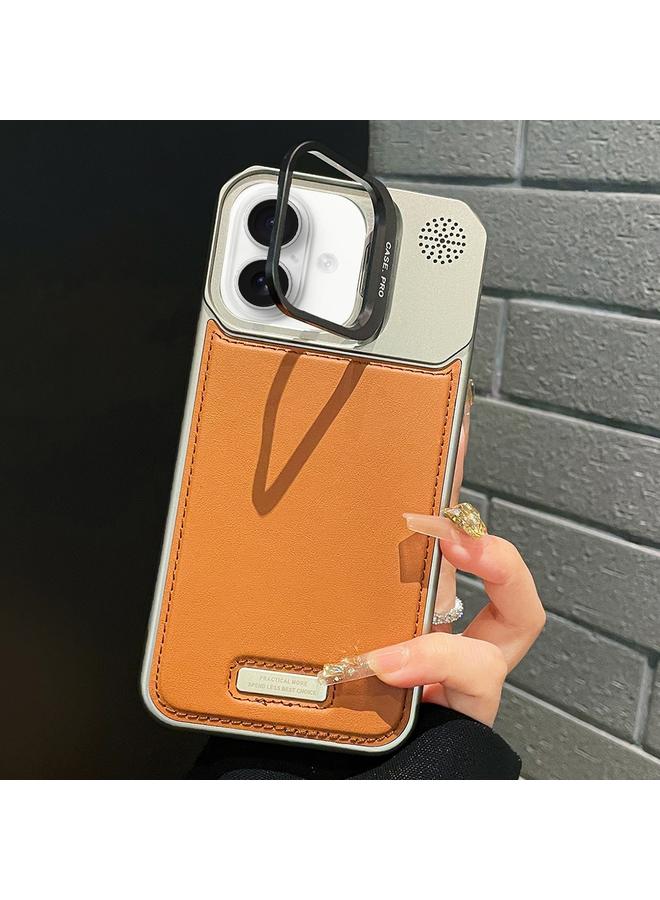 erorex Case For iPhone 16 Metal Holder Plain Leather MagSafe Phone Case - Image 1