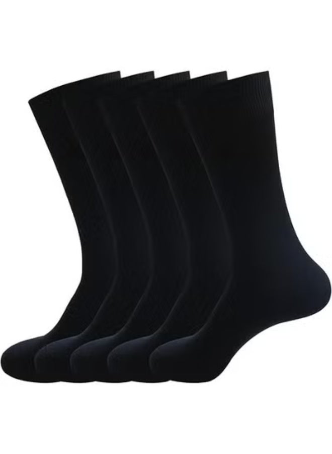 DUNISO 5 Pairs Men's Dress Socks，Mens Cotton Calf Business Formal Socks Soft Breathable Athletic Long Crew Casual Socks，Black - Image 1