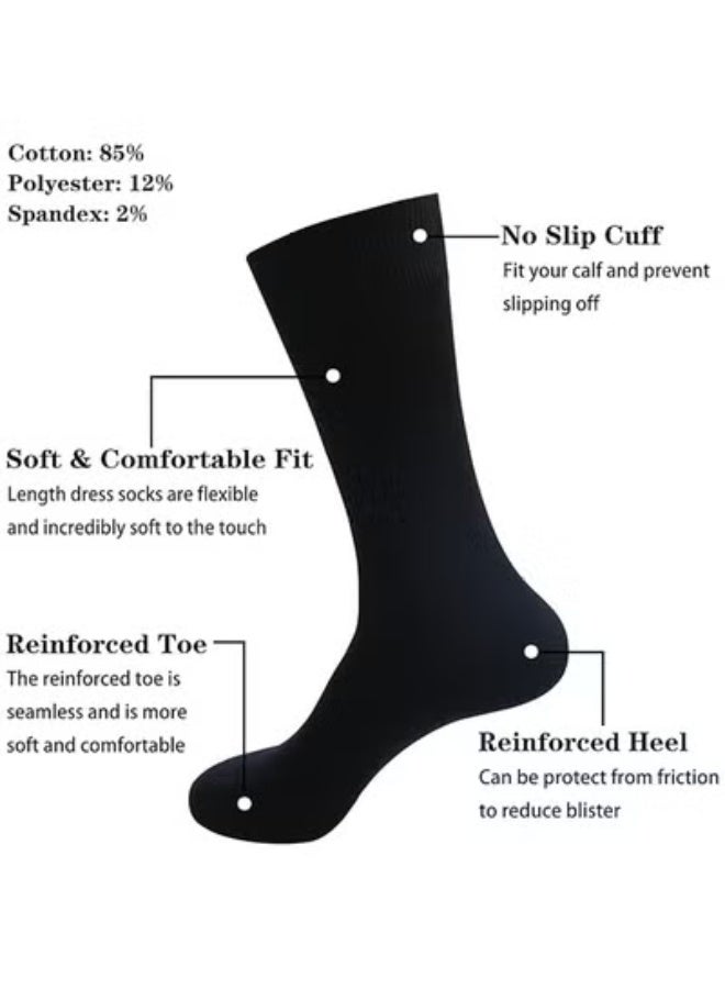 DUNISO 5 Pairs Men's Dress Socks，Mens Cotton Calf Business Formal Socks Soft Breathable Athletic Long Crew Casual Socks，Black - Image 2