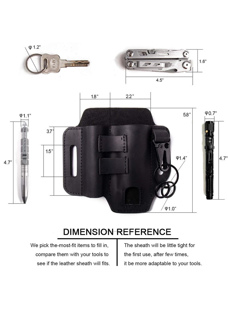 Gentlestache Gentlestache Belt Sheath, Practical EDC Leather Belt Organizer with Multitool Pouch, Flashlight/Pen Holder and Keychain Clip for Men Black  - Image 5