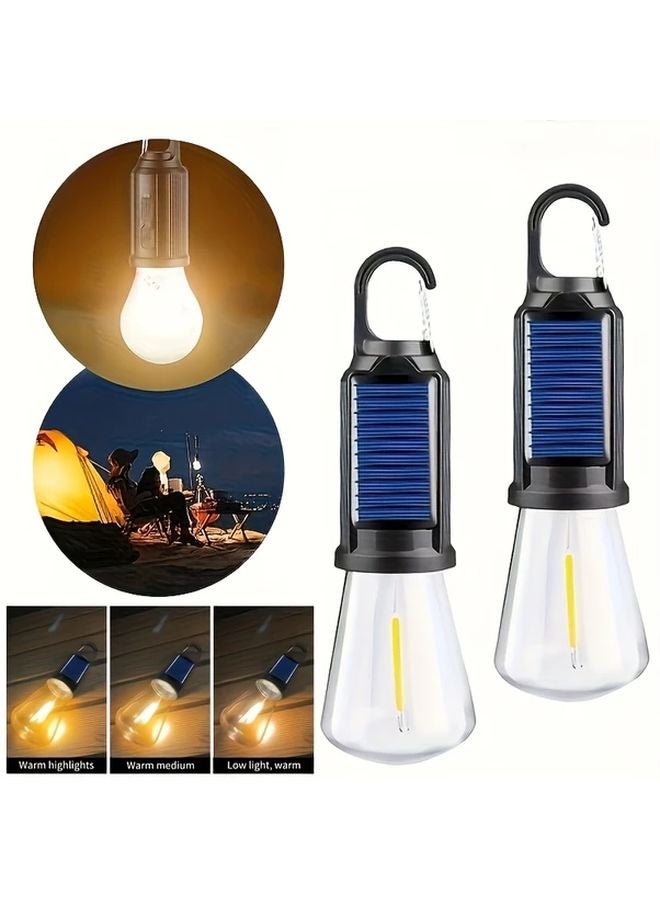 قطعتان من فانوس الطاقة الشمسية للمخيم مع 3 مستويات لإعتام الضوء وشاحن USB سريع - ضوء خارجي محمول - Image 1