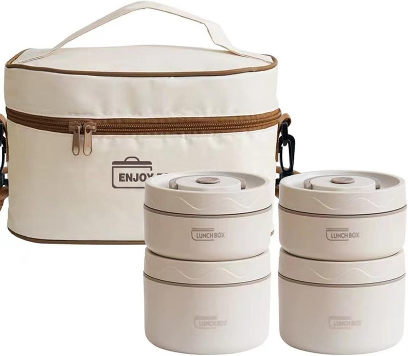 TDOO Microwavable Thermal Lunch Box, Portable Insulated Lunch Containers With Bag, Leakproof Stackable Stainless Steel Food Container For Adults, Kids, Set of 3 Tier Insulated Bento Boxes (beige-c-ae) - Image 1