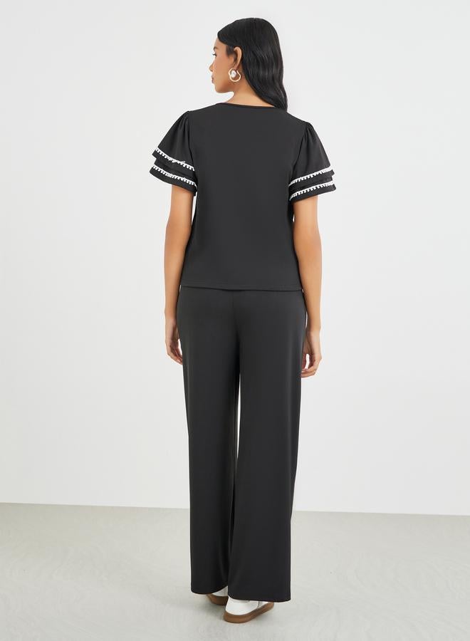 Take Two Styli Flounce Sleeve Round Neck Top and Pants Co-Ords - Image 5