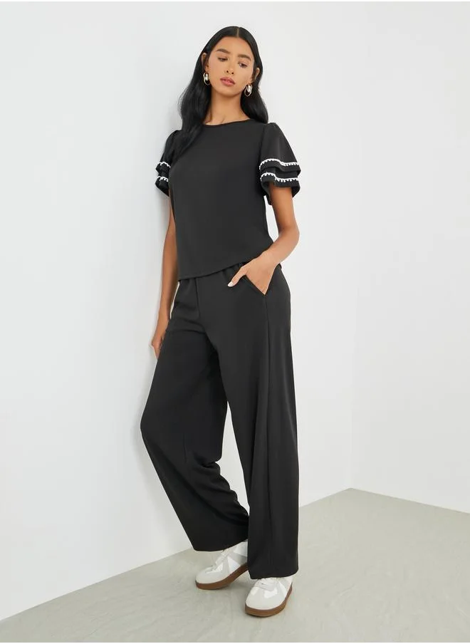 تايك تو Take Two Flounce Sleeve Round Neck Top and Pants Co-Ords