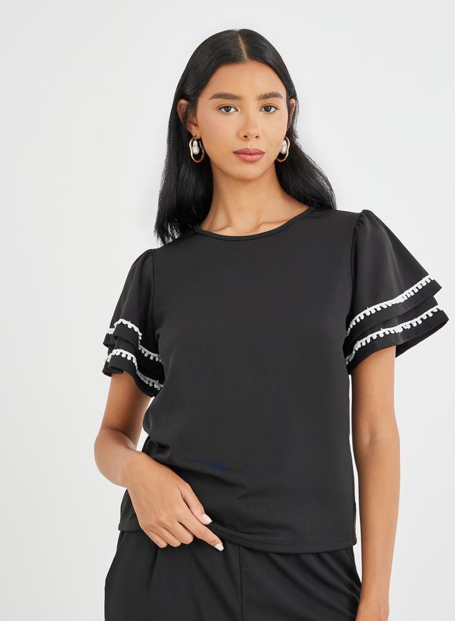 Take Two Styli Flounce Sleeve Round Neck Top and Pants Co-Ords - Image 2