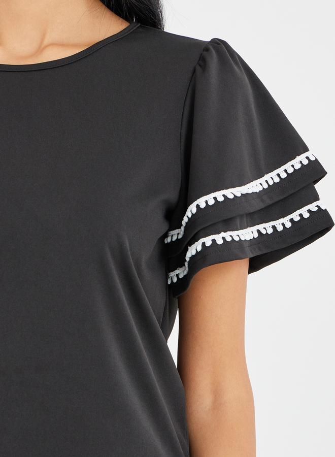 Take Two Styli Flounce Sleeve Round Neck Top and Pants Co-Ords - Image 3