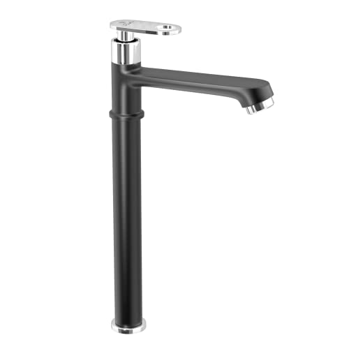 Pixaflo Curio Brass Extended Tall Body Pillar Cock 12 inch Tap for Wash Basin | Deck Mounted | Cold Water Tap (Not Hot & Cold Mixer) | Table Top Faucet | Foam Flow | Matte Black Powder Coated - Image 1