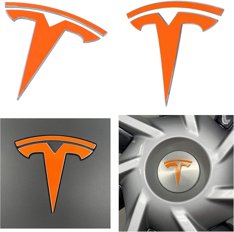 Custom Cut Graphics Logo Decal Overlay Stickers for Tesla Model Y (2020 to 2025), 11-pc Set in Gloss Orange - Image 1