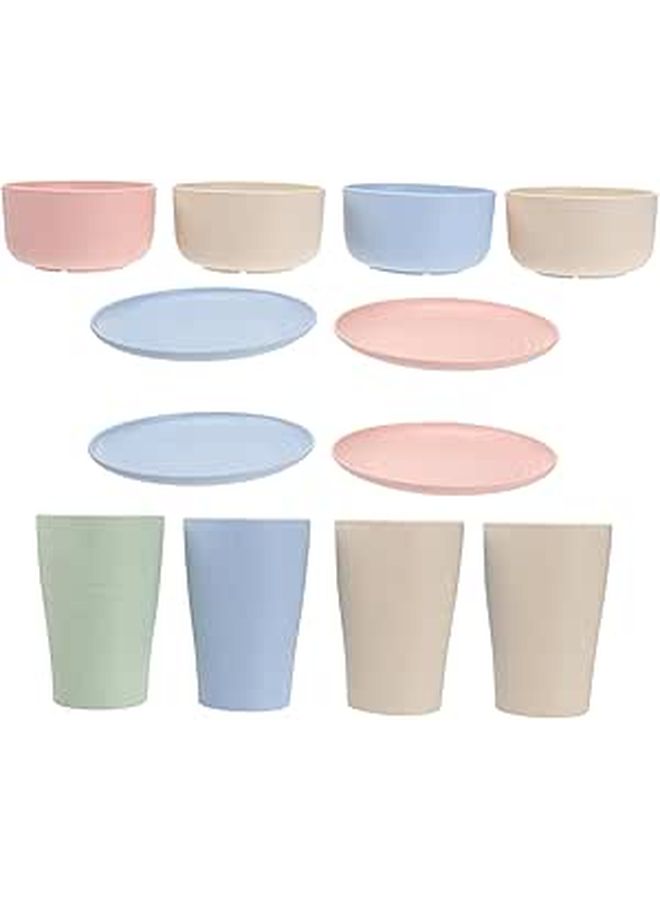 Eco Friendly Wheat Straw Dinnerware Set 4 Pieces Bowls Cups Plates Random Colors - Image 1