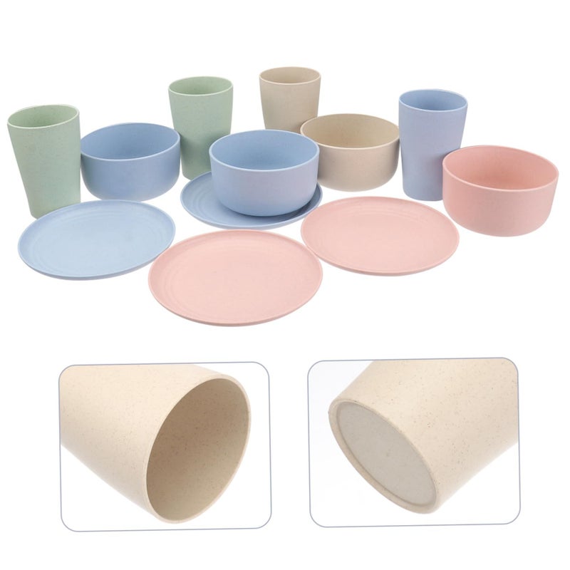 Eco Friendly Wheat Straw Dinnerware Set 4 Pieces Bowls Cups Plates Random Colors - Image 5