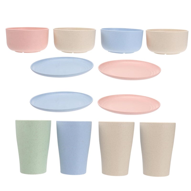 Eco Friendly Wheat Straw Dinnerware Set 4 Pieces Bowls Cups Plates Random Colors - Image 2