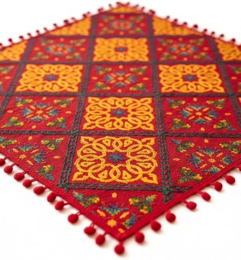 مفرش طاولة من القطن والكتان، مقاس 150×100 سم، بنقشة الخيامي، غطاء أنيق لطاولة الطعام والاستقبال، ديكور منزلي بتصميم تقليدي أنيق، متين وناعم.