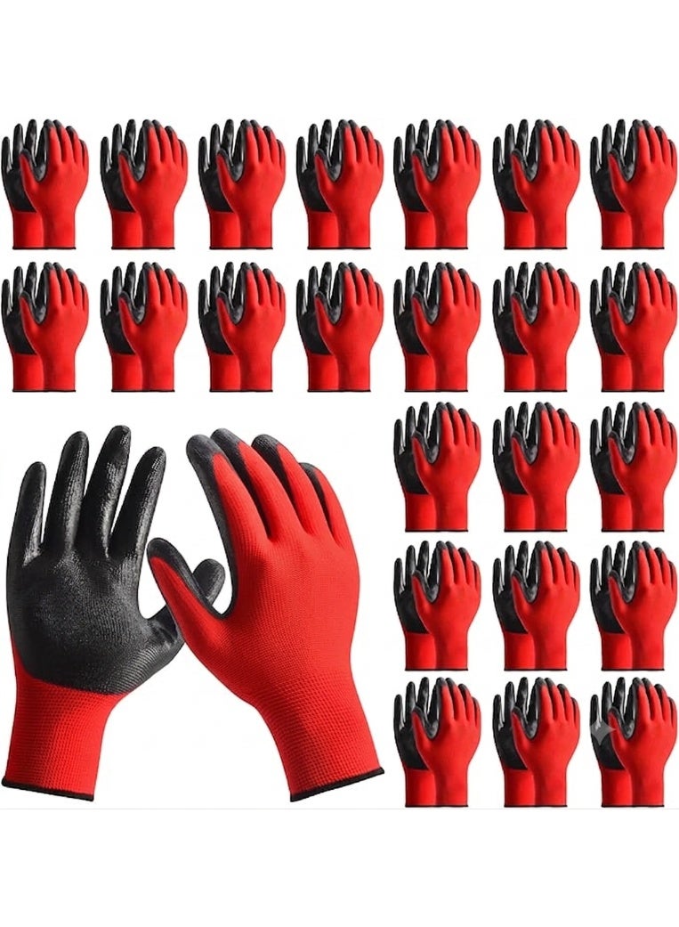 Work Gloves Set 24 Pairs Large Size, Rubber Coated Safety Gloves, Breathable Protective Gloves for Gardening, Construction, Maintenance and Daily Work Tasks - Image 1