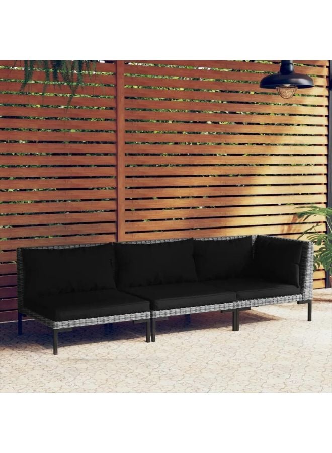 vidaxl vidaXL 3 Piece Garden Lounge Set Dark Grey Half Round Poly Rattan  - Image 1