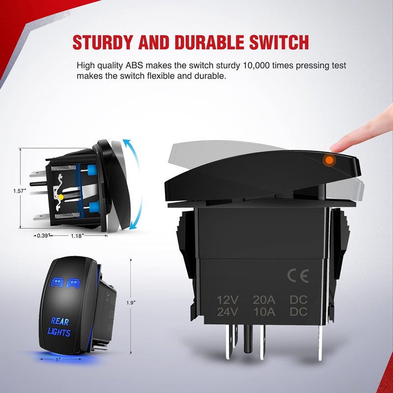 Nilight - 10012W LED Light Bar Wiring Harness Kit REAR LIGHTS 12V 5Pin Rocker Switch Laser On off Waterproof Switch Power Relay Blade Fuse-2 Lead,2 Years Warranty Black - Image 5