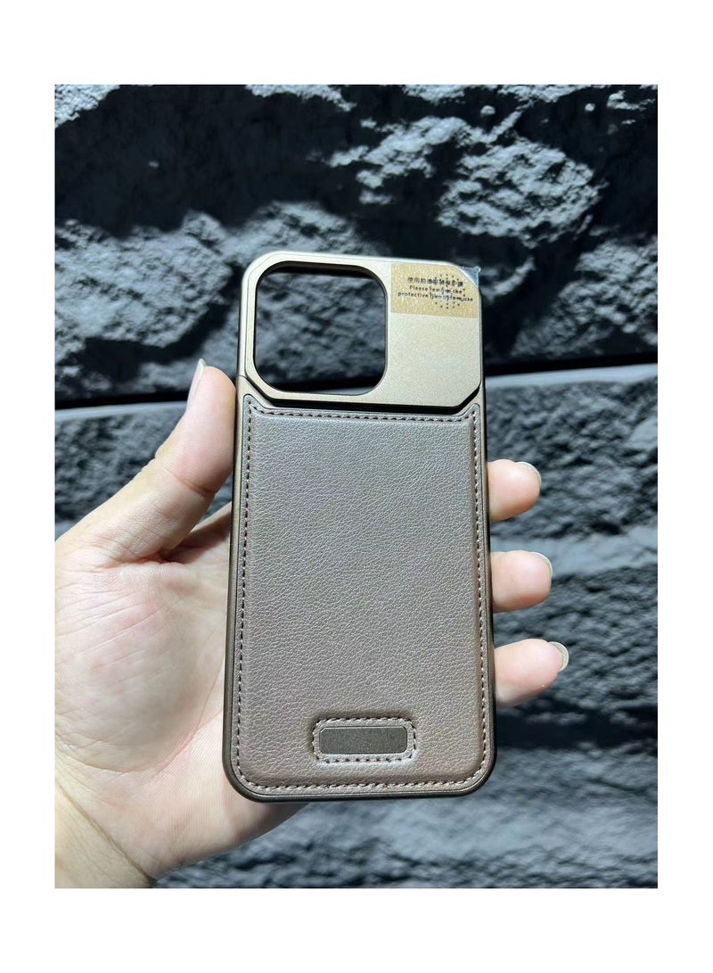 Aviation Aluminum Alloy Leather Case for iPhone 16 Pro , Slim Fit Metal Case, Lightweight Top-Grain Leather Phone Case, Magsafe Compatible, Built-in Fragrance Diffuser,grey  - Image 1