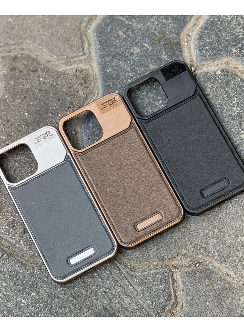 Aviation Aluminum Alloy Leather Case for iPhone 16 Pro , Slim Fit Metal Case, Lightweight Top-Grain Leather Phone Case, Magsafe Compatible, Built-in Fragrance Diffuser,grey  - Image 3