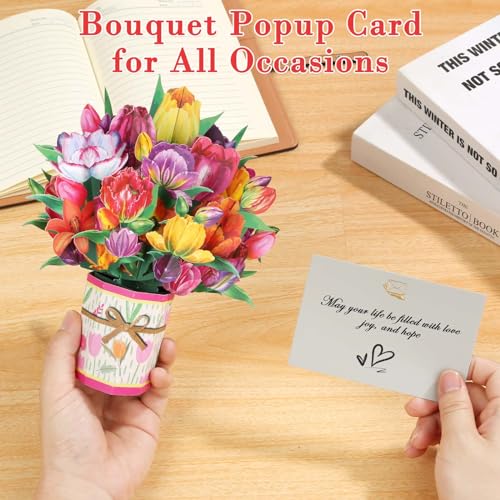 Tidponra Pop Up Card Women, 3D Flower Birthday Cards Popup Tulips Bouquet Get Well Soon Cards with Envelope and Note Card for Mother's Day, Anniversary, Birthday, Home Decor - Image 5