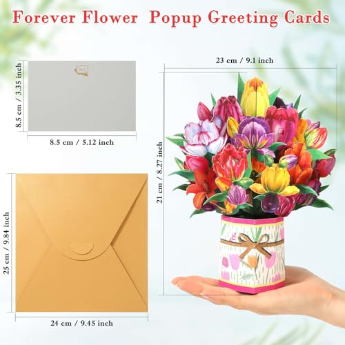 Tidponra Pop Up Card Women, 3D Flower Birthday Cards Popup Tulips Bouquet Get Well Soon Cards with Envelope and Note Card for Mother's Day, Anniversary, Birthday, Home Decor - Image 4