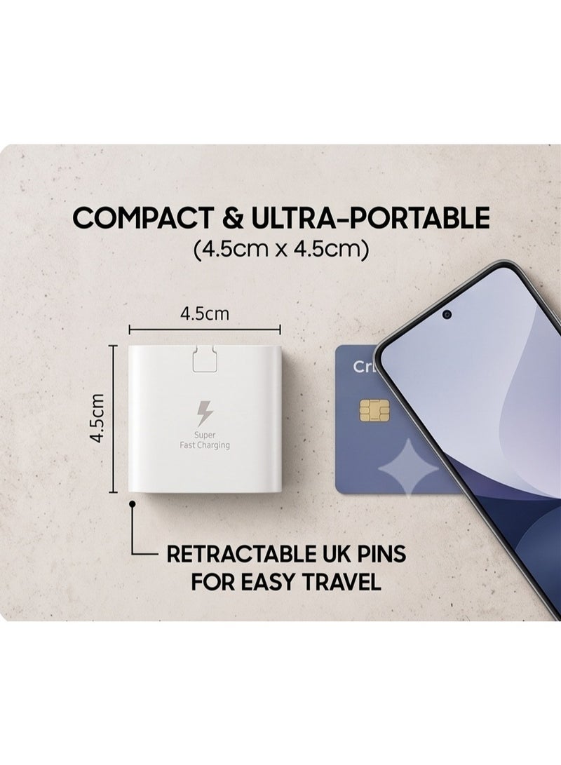 شاحن جداري فائق السرعة بقوة 45 واط بمنفذ USB-C، مزود بقابس ثلاثي الأطراف، متوافق مع هواتف سامسونج جالاكسي S25 ألترا/S25+/S25، وS24 ألترا، وسلسلة S23، والهواتف الذكية والأجهزة اللوحية التي تعمل بنظام أندرويد، بالإضافة إلى أجهزة USB-C. - Image 5