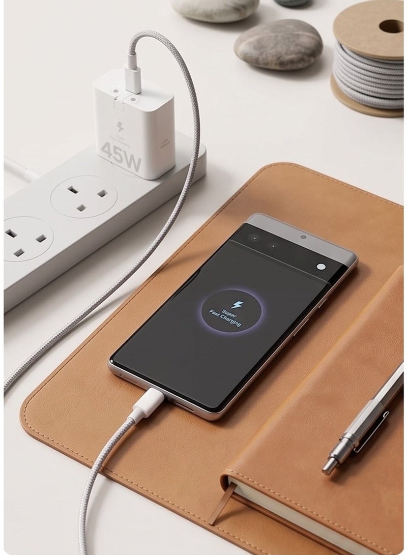 شاحن جداري فائق السرعة بقوة 45 واط بمنفذ USB-C، مزود بقابس ثلاثي الأطراف، متوافق مع هواتف سامسونج جالاكسي S25 ألترا/S25+/S25، وS24 ألترا، وسلسلة S23، والهواتف الذكية والأجهزة اللوحية التي تعمل بنظام أندرويد، بالإضافة إلى أجهزة USB-C. - Image 2