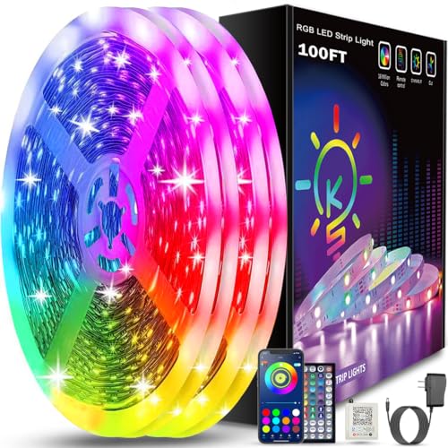 Keepsmile 100ft Led Strip Lights (2 Rolls of 50ft) Bluetooth Smart App Control Music Sync Color Changing RGB Led Light Strip with Remote,Led Lights for Bedroom Room Home Decor Party Festival - Image 1