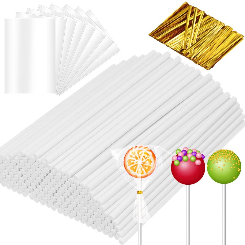 Roowest Roowest 1600 Pcs Cake Pop Sticks and Wrappers Kit Including 400 Cake Pop Sticks 400 Clear Candy Treat Bags 800 Gold Metallic Twist Ties for Candy Chocolate Suckers Making394 x 012 Inches
