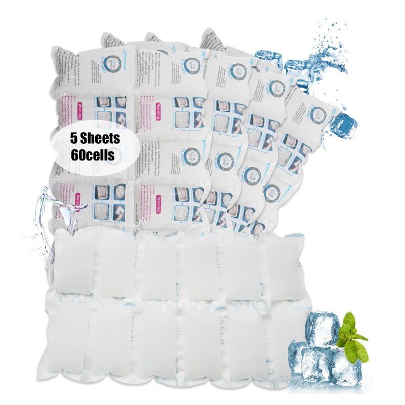 Blobuste Dry Ice Packs for Shipping Frozen Food, No Smoke Effect, Shipping Ice Packs for Cooler/Lunch Box, Shipping Cold Pack Long Lasting, Reusable Gel Ice Freezer Packs for Cooler, Flexible, 5 Sheets-60Cell - Image 1