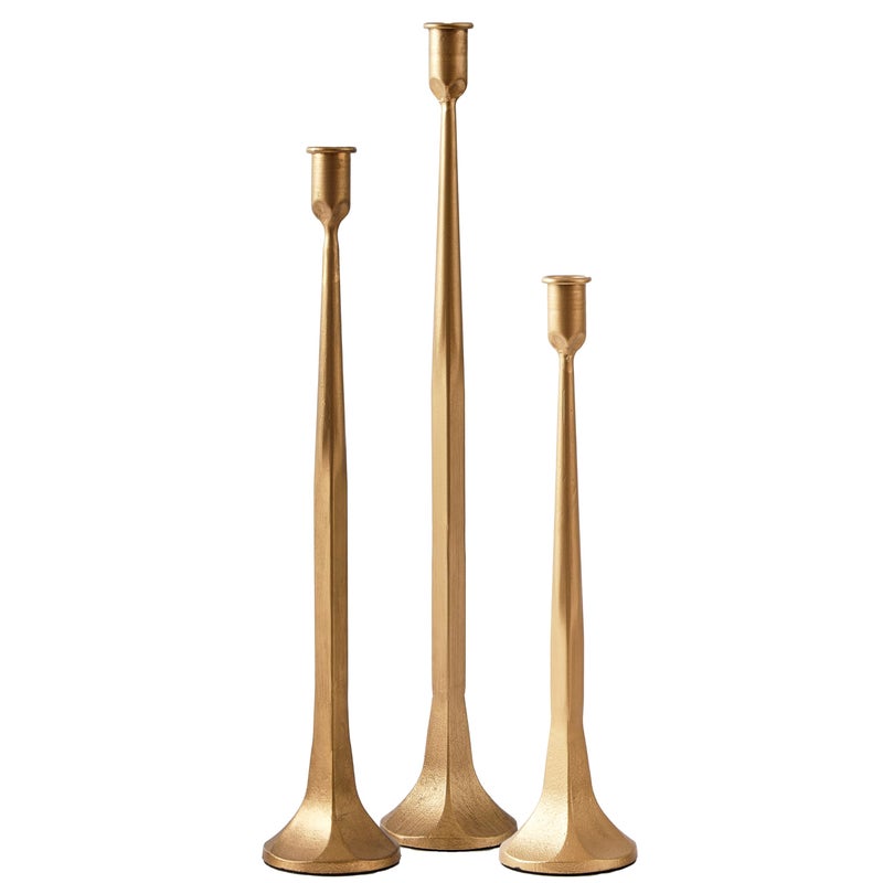 Denique Iron Taper Candle Holder Set of 3, Gold Candlestick Holders 19.3â€17â€ 14â€ Heightening Decorative Candle Stand Set for Wedding, Dining Table, Home Decoration (Gold) - Image 1