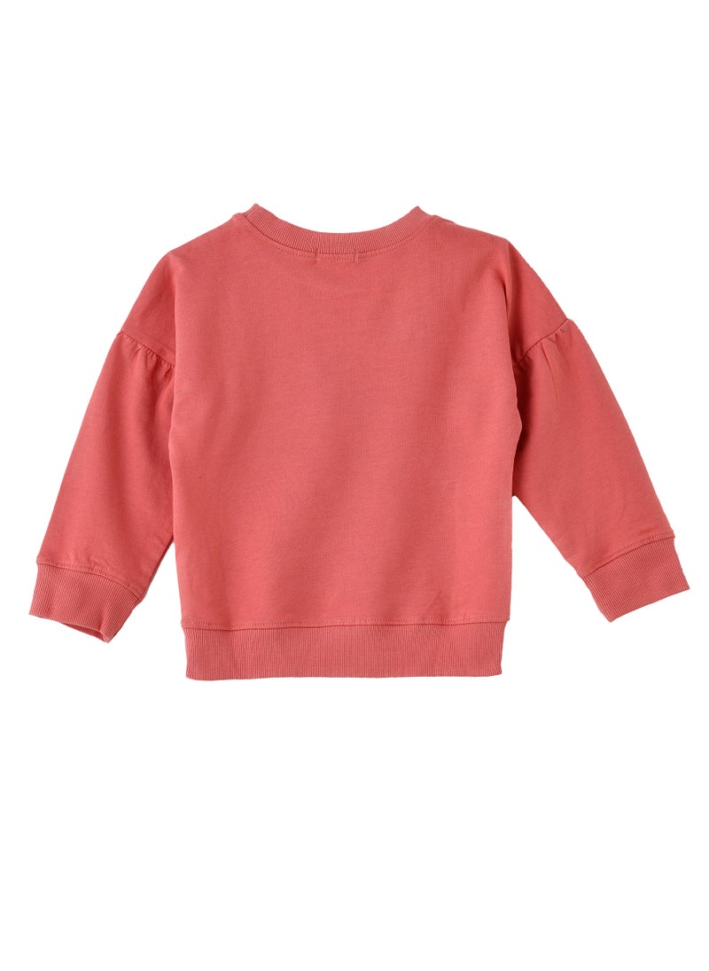 Jelliene Girls Coral Sweatshirt with Floral Embroidery  - Image 2
