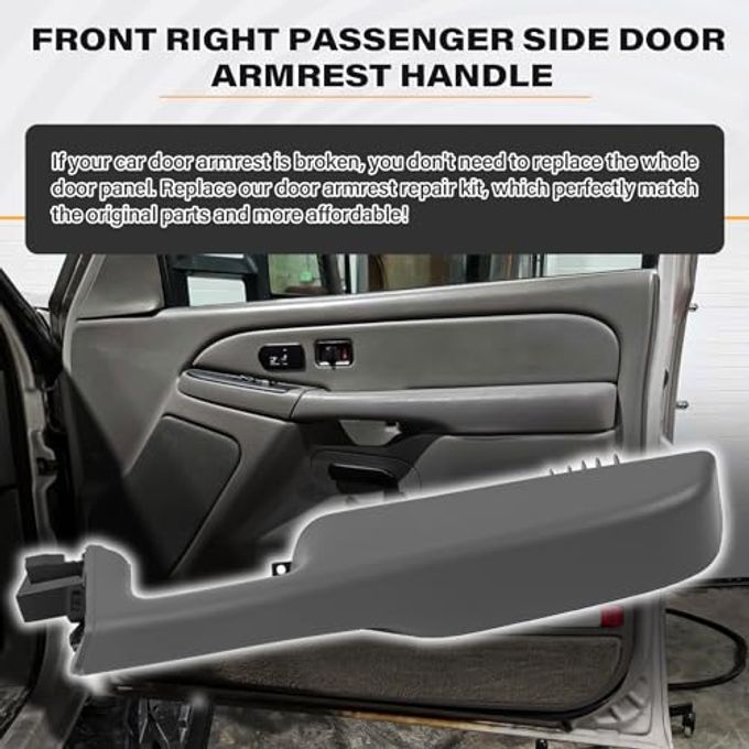 SAYNO 12472876 Front Passenger Side Door Armrest Handle Compatible With 1999-2006 Chevy Suburban Silverado Sierra Tahoe Avalanche Escalade & Gmc Yukon, Front Right Side Door Arm Rest With Handle, Light Gray - Image 5