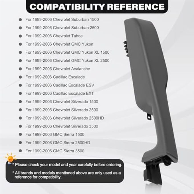 SAYNO 12472876 Front Passenger Side Door Armrest Handle Compatible With 1999-2006 Chevy Suburban Silverado Sierra Tahoe Avalanche Escalade & Gmc Yukon, Front Right Side Door Arm Rest With Handle, Light Gray - Image 3
