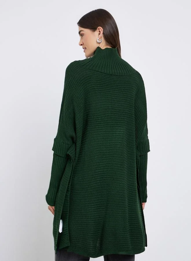 Styli Dark Green Styli Oversized Longline Chunky Knit Sweater for Women | Best Price UAE