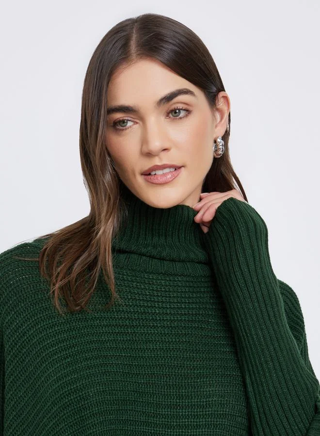 Styli Dark Green Styli Oversized Longline Chunky Knit Sweater for Women | Best Price UAE