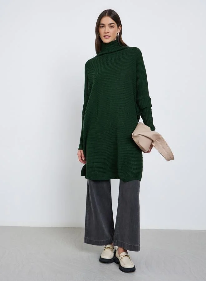 Styli Dark Green Styli Oversized Longline Chunky Knit Sweater for Women | Best Price UAE