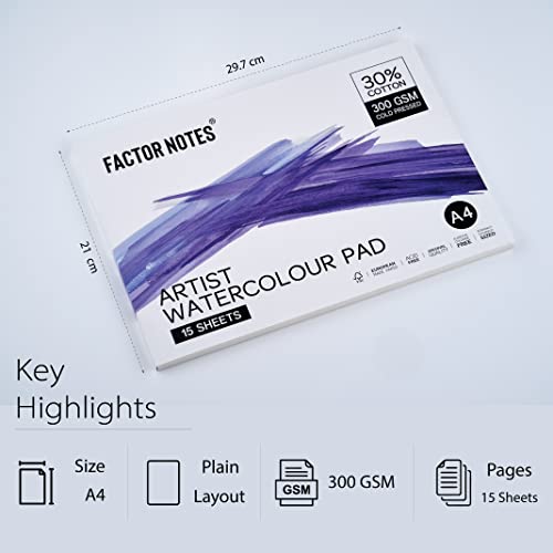 Factor Notes Artist Watercolour Pad: 30% Cotton, 300 GSM, Cold Pressed, Acid-Free Tearable Paper (A4), Oil Paint - Image 2