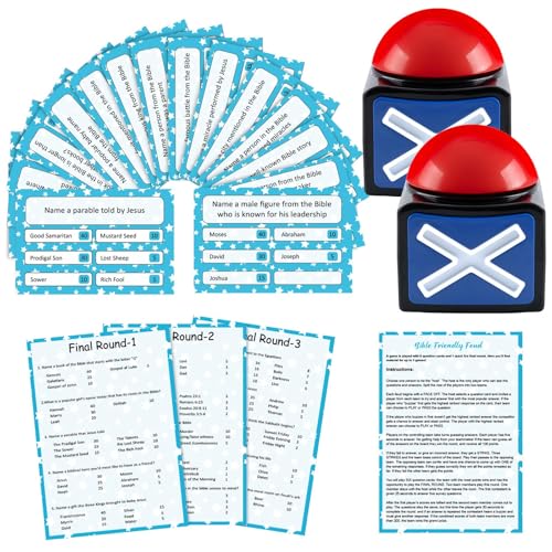 APUDWN Christian Bible Friendly Feud Game with 2 Answer Buzzers Fun Family Religious Board Games for Adults Feud Church Card Trivia Quiz Activities for Holiday Party Family Office Group Team Building - Image 1