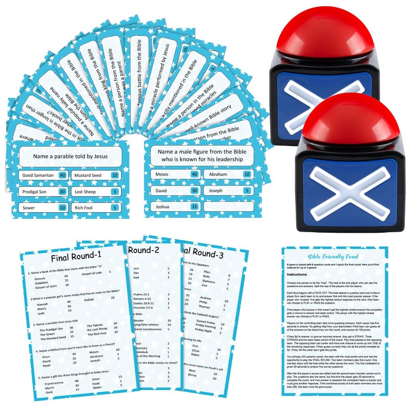 APUDWN Christian Bible Friendly Feud Game with 2 Answer Buzzers Fun Family Religious Board Games for Adults Feud Church Card Trivia Quiz Activities for Holiday Party Family Office Group Team Building - Image 3