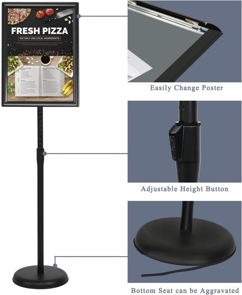 هوكور حامل لافتات على قاعدة، حامل لافتات قابل للتعديل من الألومنيوم قائم على الأرض للملصقات والقوائم والإعلانات والمبيعات وحامل عرض الإشعارات (أسود، A3) - Image 4