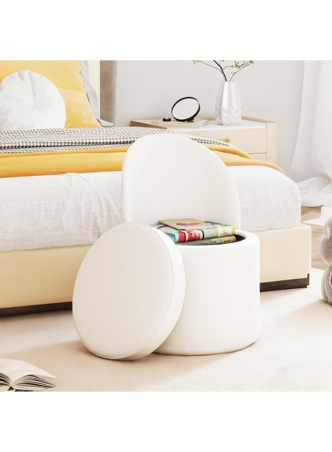 Round storage ottoman with removable lid, 38 liters, 49 x 48 x 68 cm, upholstered padded foam seat, footrest for living room, sofa, and entryway, 150 kg load capacity, white - Image 2