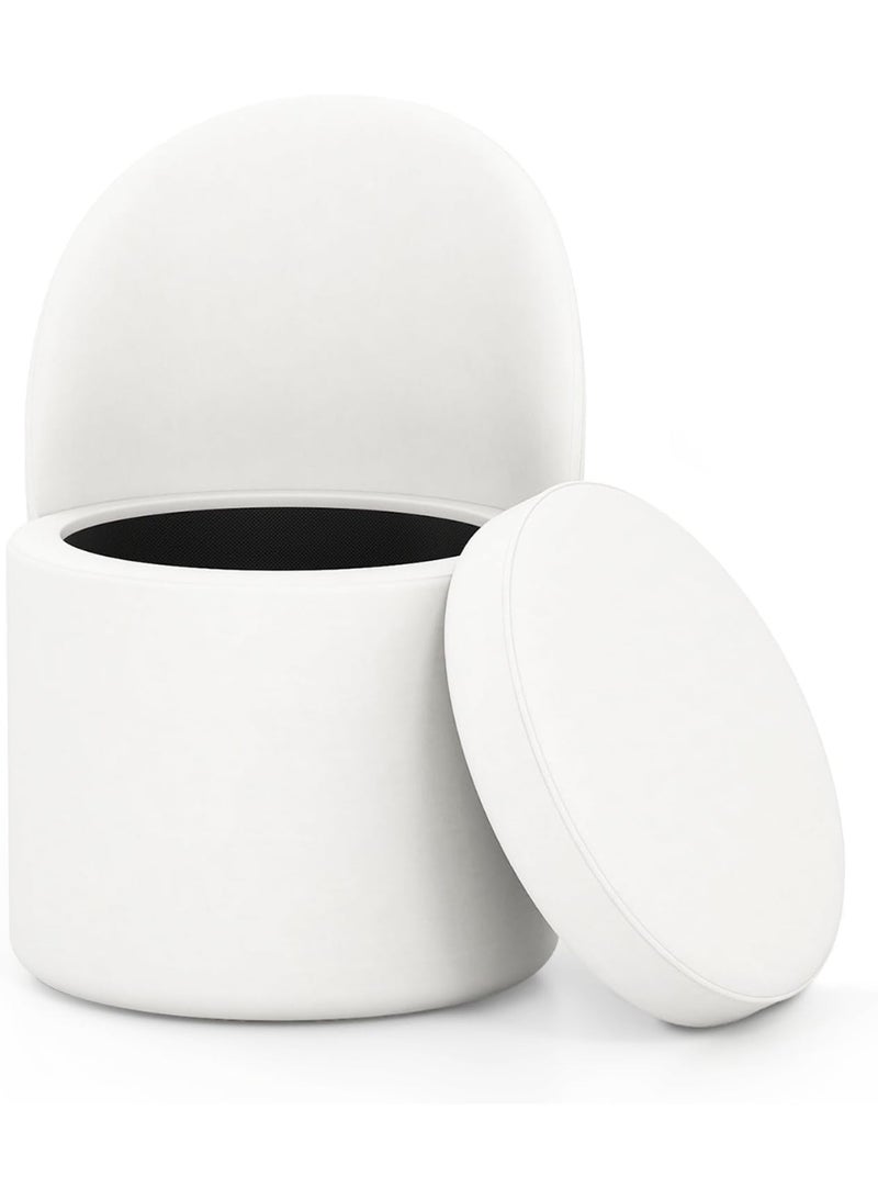 Round storage ottoman with removable lid, 38 liters, 49 x 48 x 68 cm, upholstered padded foam seat, footrest for living room, sofa, and entryway, 150 kg load capacity, white - Image 1