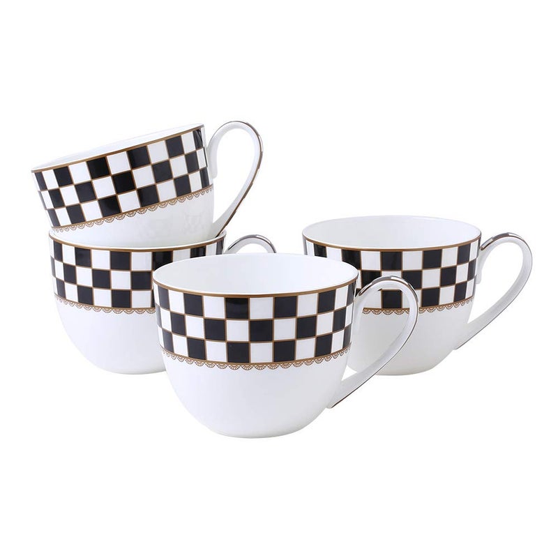 Porlien Checker Pattern 23ounce Lug Soup Bowls Large Soup Mugs with Handles Porcelain Cereal Bowls Set of 4