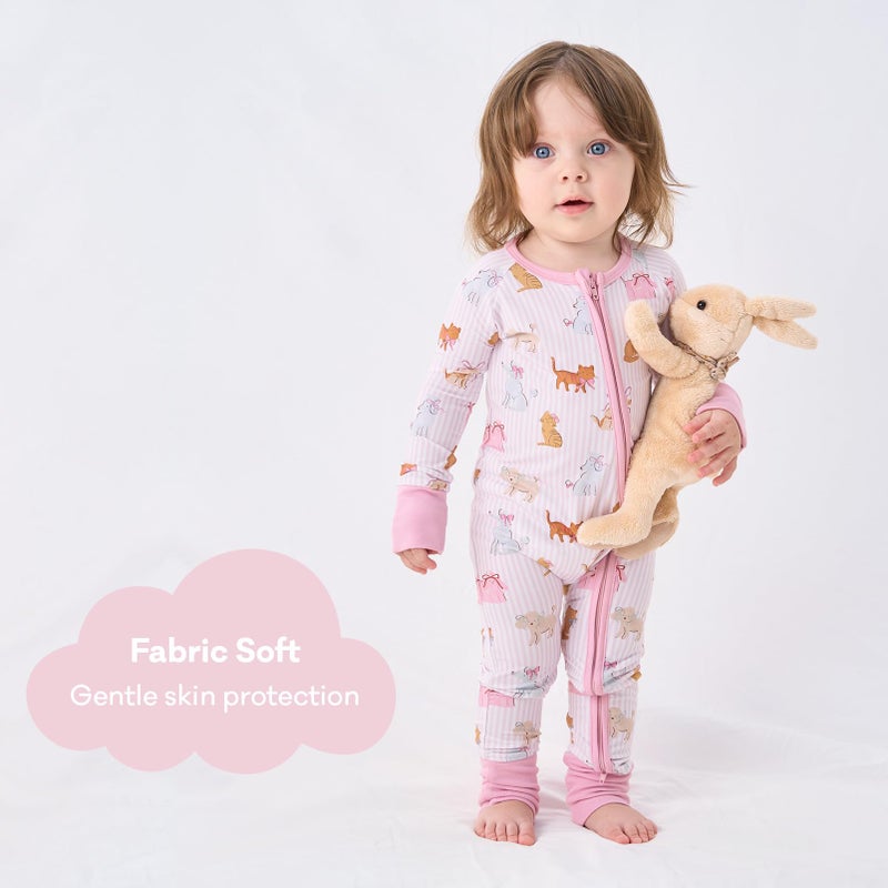 pureborn Baby Girls Sleeper Viscose from Bamboo Pajamas 2-Way Zipper Snug Fit Sleepwear Pet Cats Dogs 6-12 Months - Image 3
