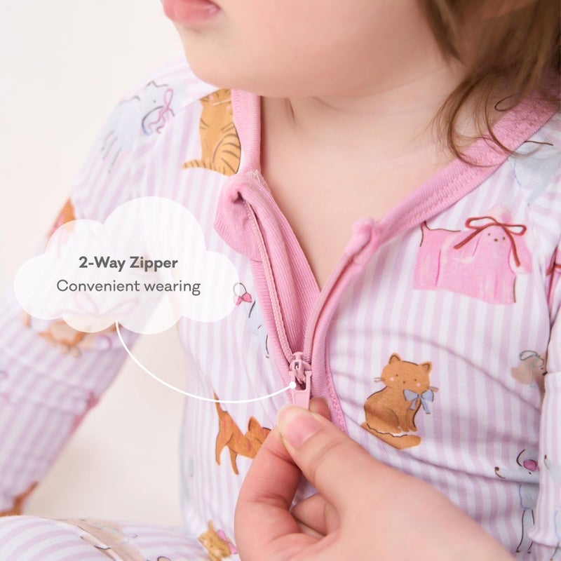 pureborn Baby Girls Sleeper Viscose from Bamboo Pajamas 2-Way Zipper Snug Fit Sleepwear Pet Cats Dogs 6-12 Months - Image 5