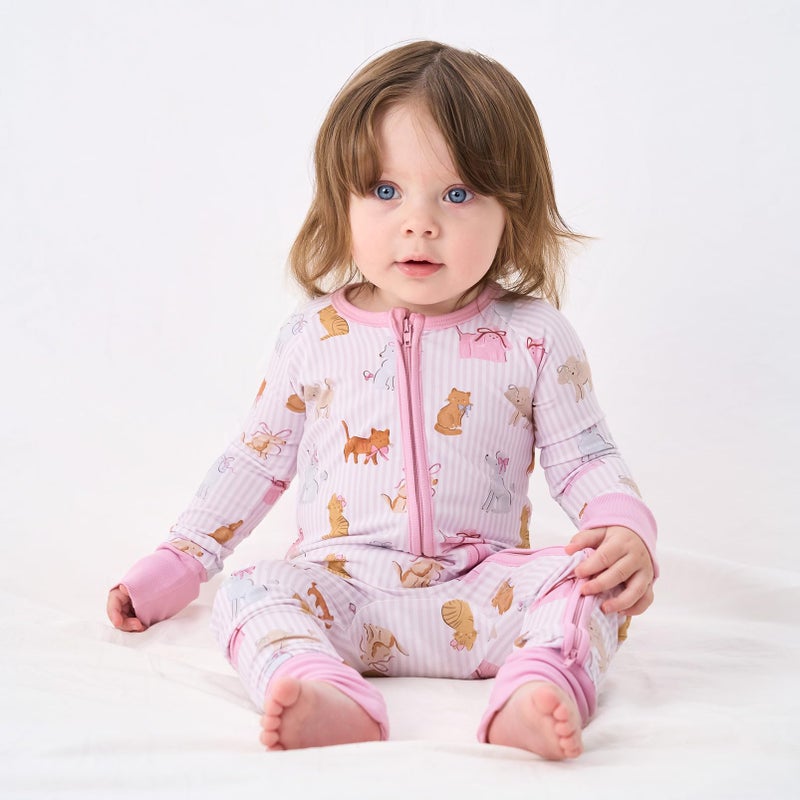 pureborn Baby Girls Sleeper Viscose from Bamboo Pajamas 2-Way Zipper Snug Fit Sleepwear Pet Cats Dogs 6-12 Months - Image 2