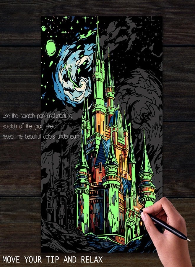 BulChign Scratchboard Art for Adult-Luminous-Scratch Painting Kits for Adults, Noctilucent Arts and Crafts for Teens with Scratchboard Tools 16"x11.2" Rainbow Painting（Amusement Park & Beautiful Castle） - Image 4