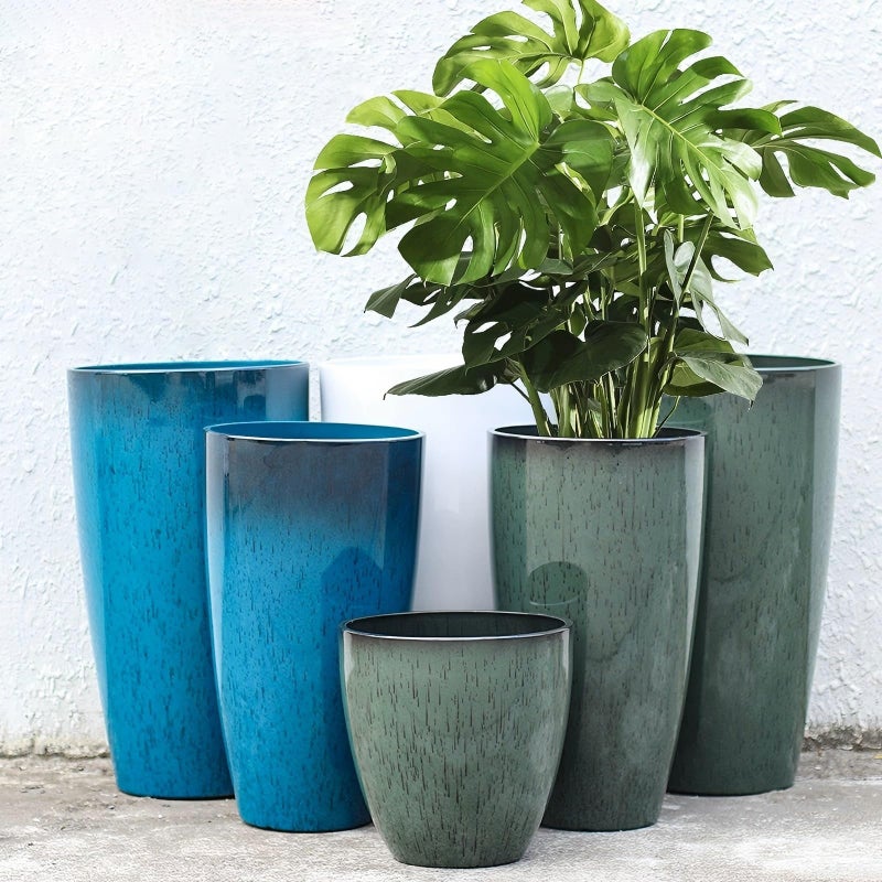 MinCHI257 24,21,11 Inch Large Plastic Planters with Drainage Hole and Saucer - Set of 3 Tall Plant Pots Indoor Flower Pot Tall Round Planters Outdoor Large Tall Planter - Image 4
