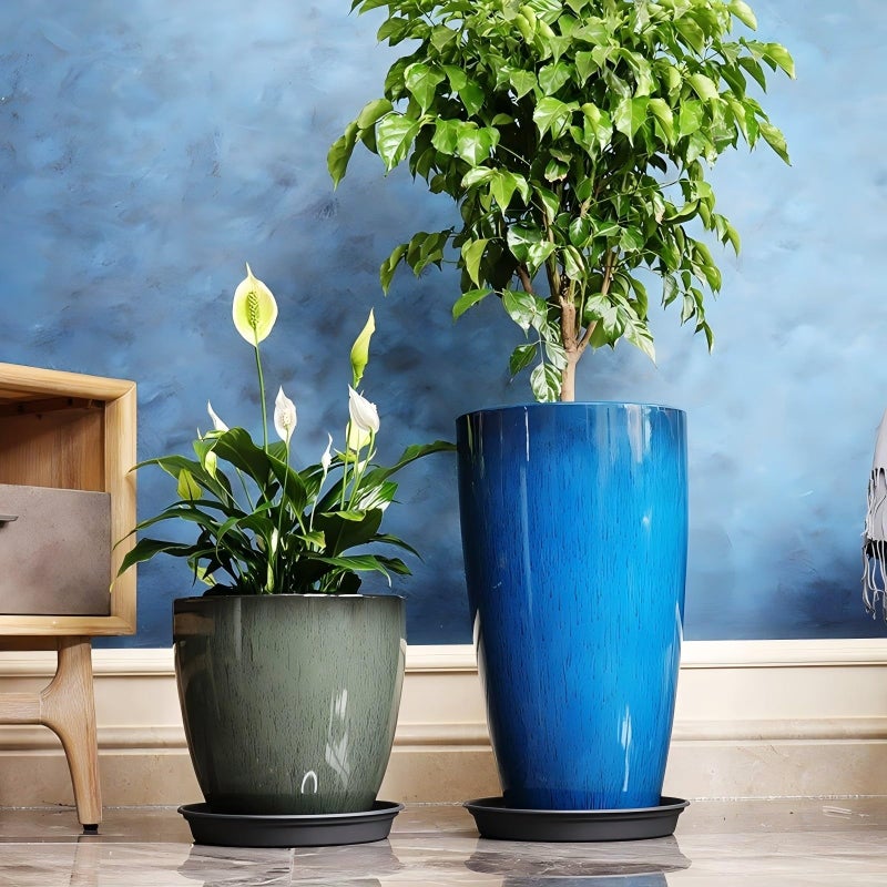 MinCHI257 24,21,11 Inch Large Plastic Planters with Drainage Hole and Saucer - Set of 3 Tall Plant Pots Indoor Flower Pot Tall Round Planters Outdoor Large Tall Planter - Image 5
