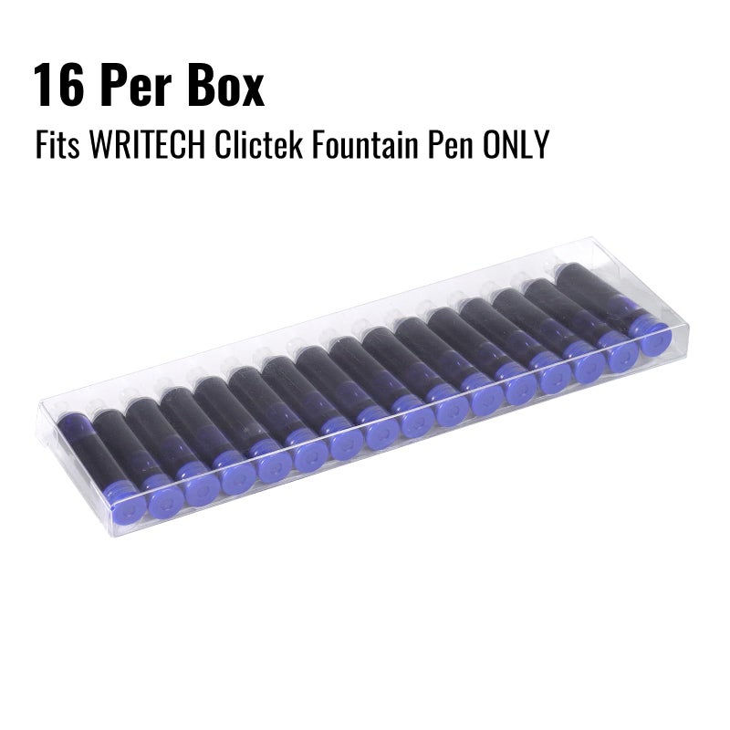 WRITECH Blue Ink Cartridge Set: 16 Ink Cartridges Clictek Fountain Pens - Image 3