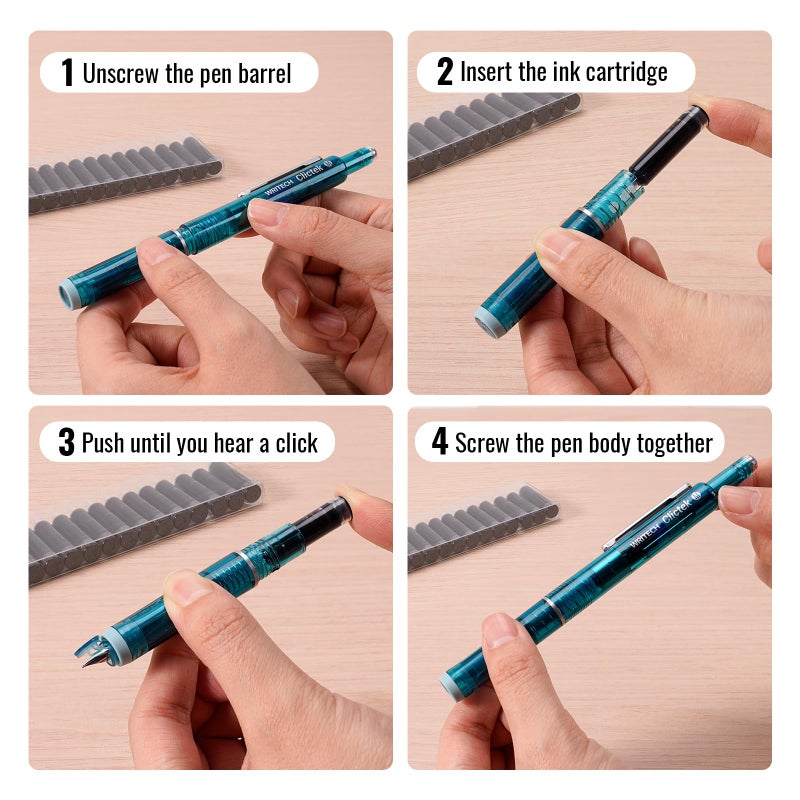 WRITECH Blue Ink Cartridge Set: 16 Ink Cartridges Clictek Fountain Pens - Image 2